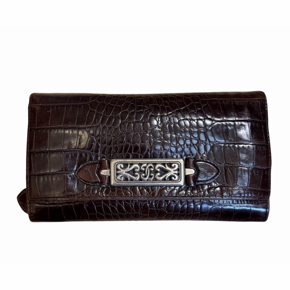 Brighton Brown Wallet Croc Embossed With Silver Hardware - Picture 1 of 8